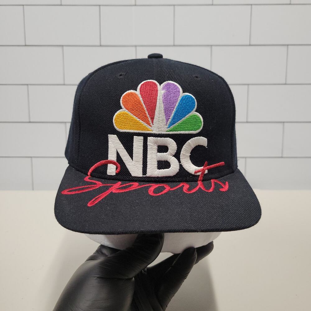 Vintage NBC Sports Pro Player Monster Logo Snapback Hat Black Wool Blend